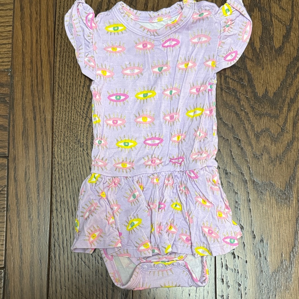 Posh Peanut Lilac Eye-Print Dress Onesie
